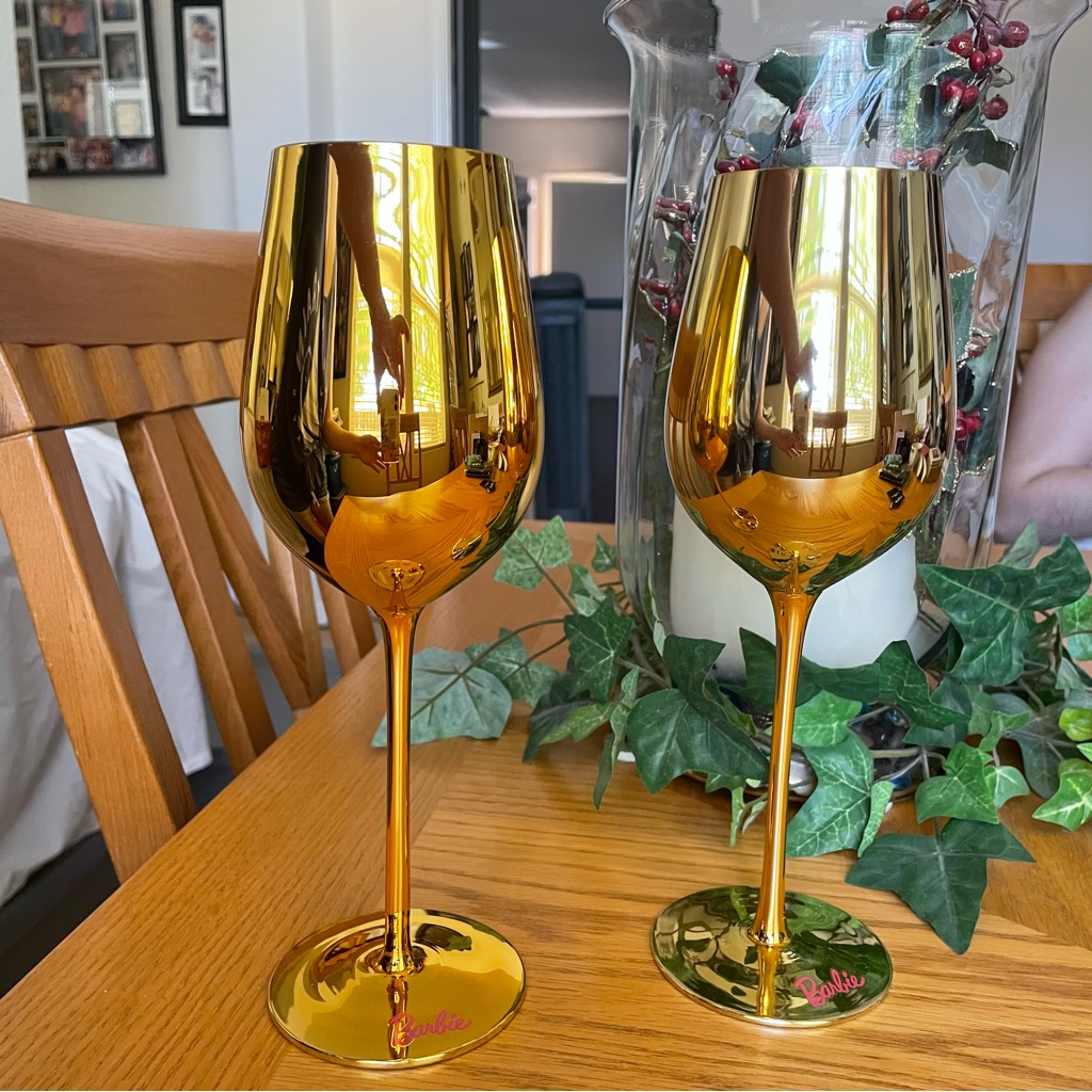 Barbie X Dragon Glassware Dreamhouse 60th Gold Wine Glasses
